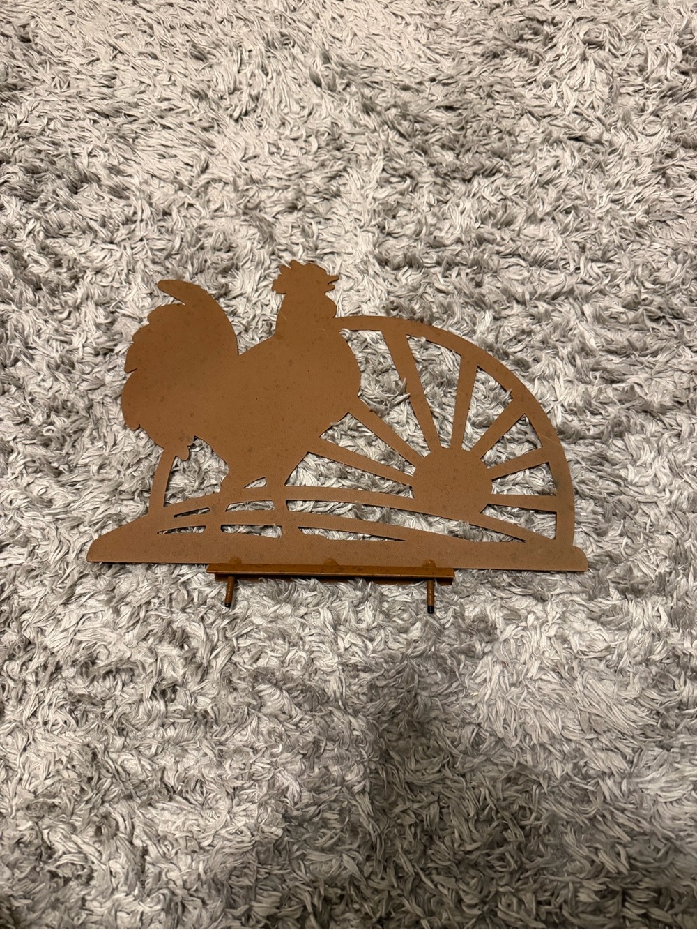 Rust Metal Rooster topper for red shed windmill